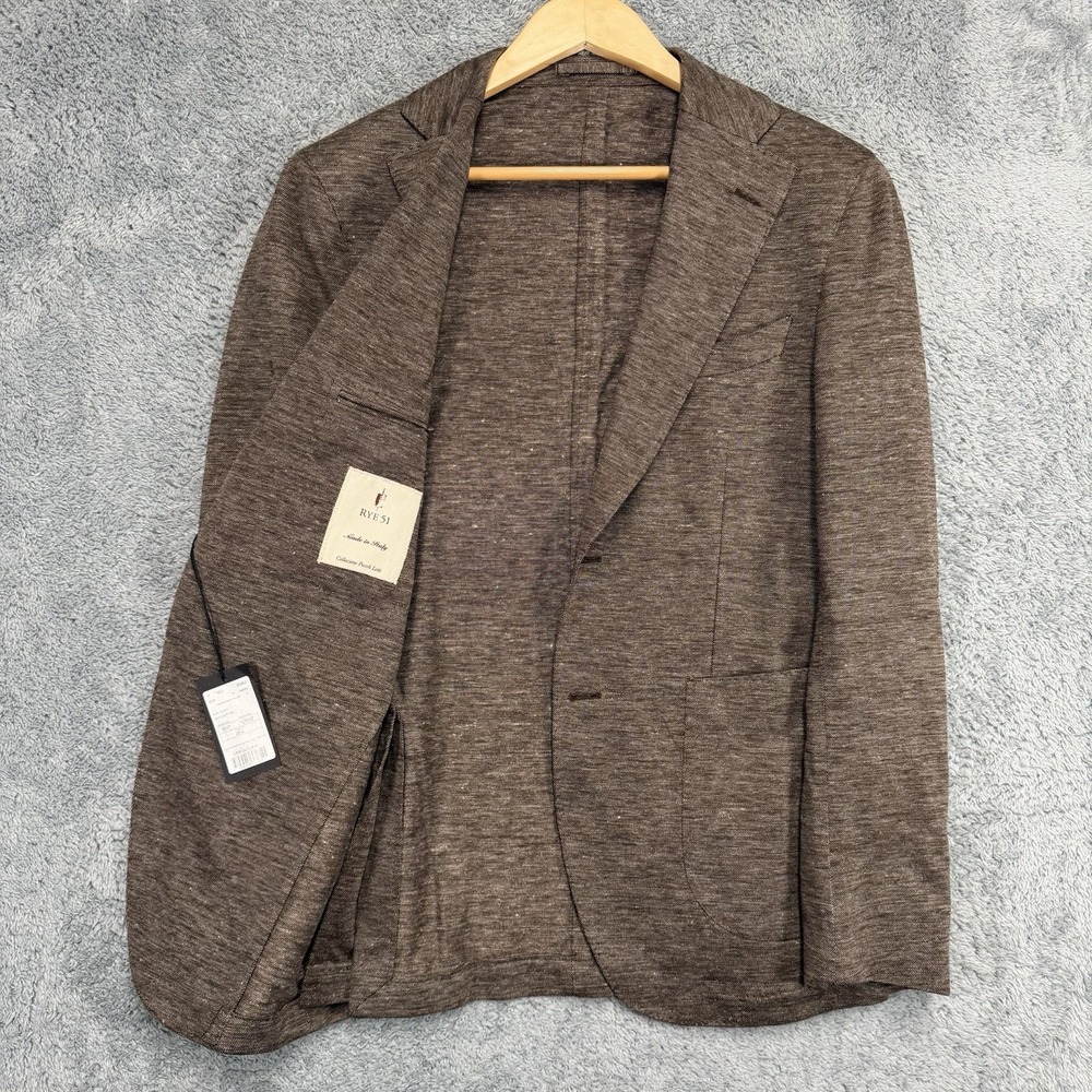 RYE 51 Blazer Mens 38R Taupe Flax Cotton Blend Unstructured Lightweight Unlined